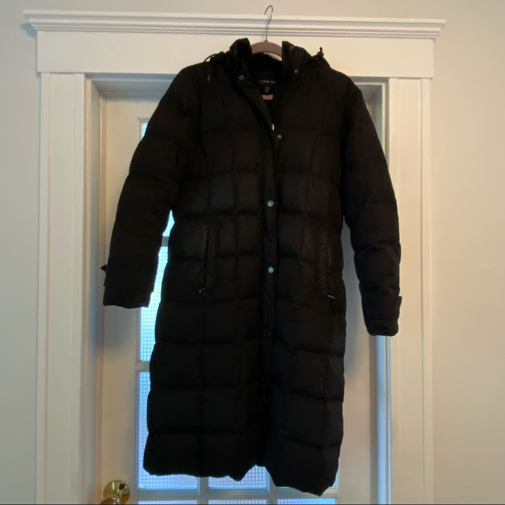 Lands End black long parka puffer coat S